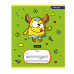 Тетрадь 12л., линия, Alingar, скрепка, блок офсет, 100% белизна, мелованный картон (стандарт), "Весёлые монстрики"