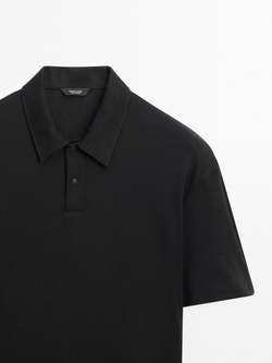 Massimo Dutti Хлопковая футболка-поло с короткими рукавами, черный