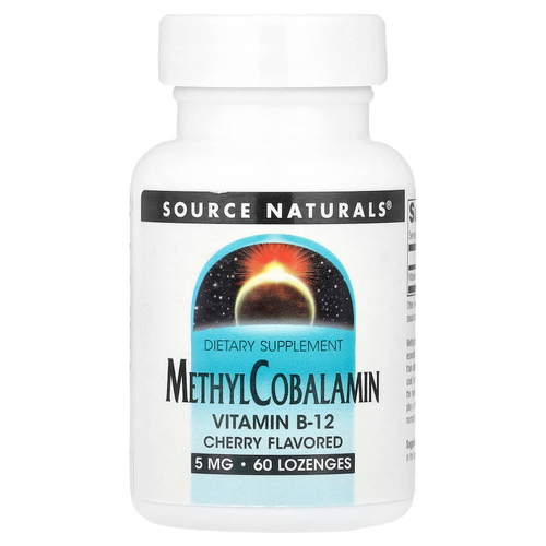 Source Naturals, метилкобаламин, витамин B12, со вкусом вишни, 5 мг, 60 пастилок