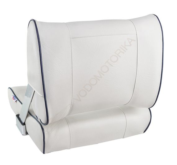 Кресло мягкое с перекидной спинкой белого цвета и синим кантом