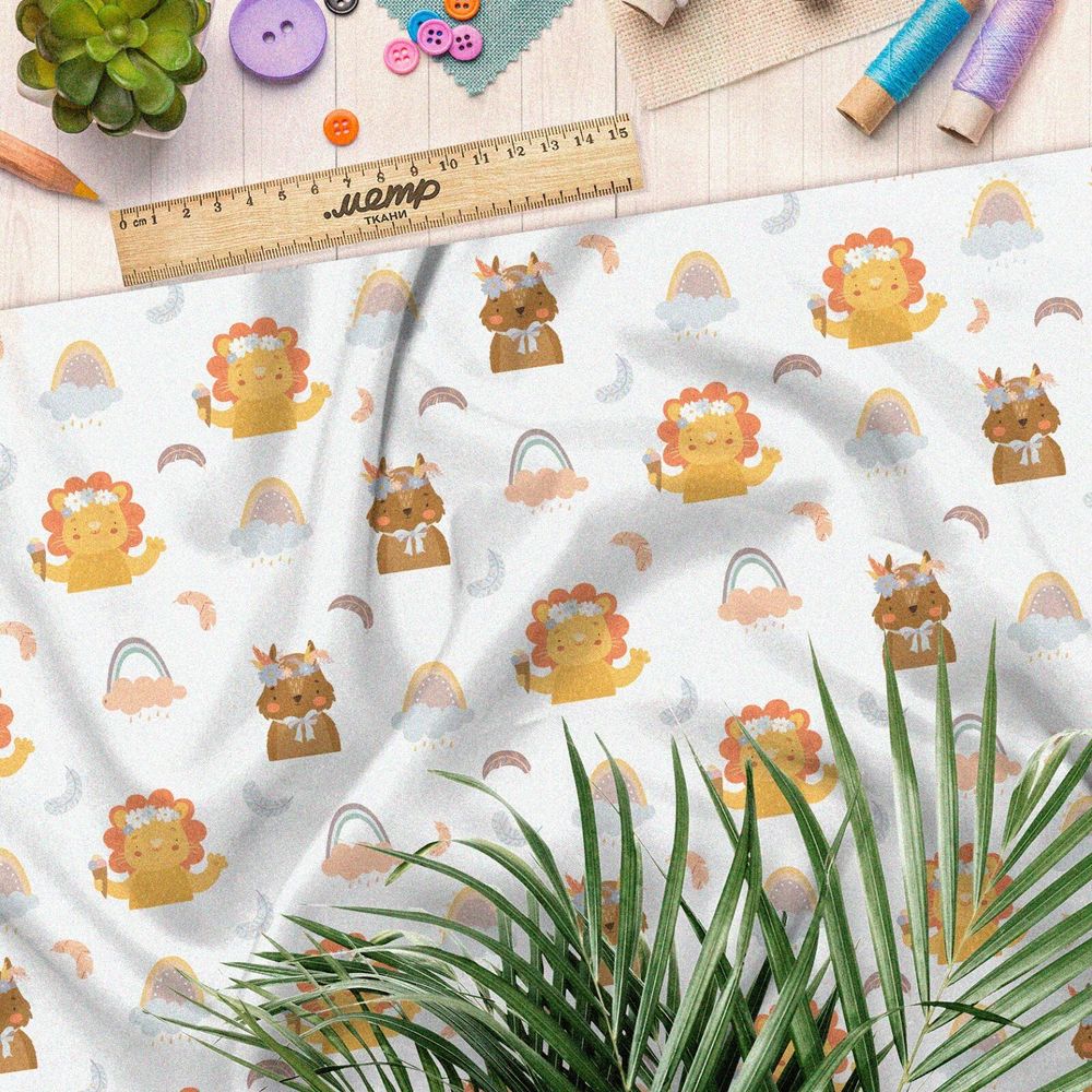 Ткань поплин зверята в облаках