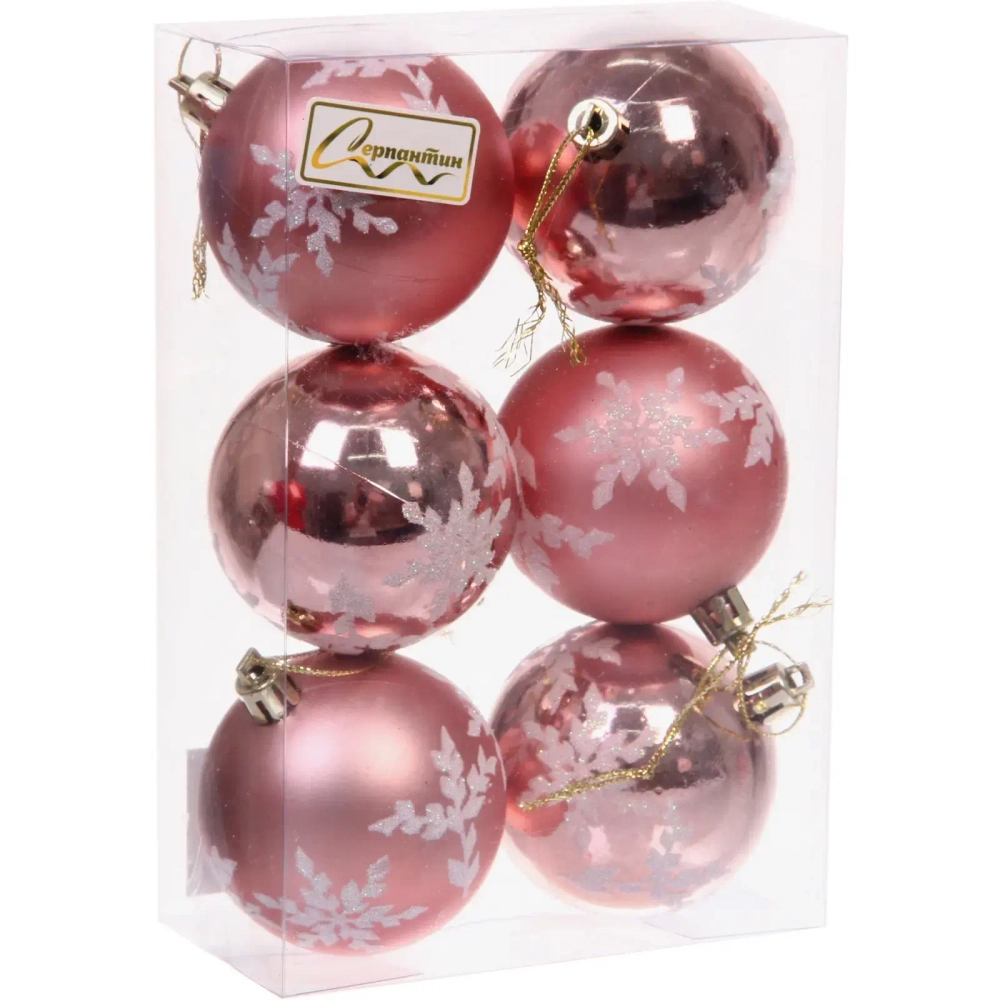 Новогодние шары «Снежный шарм» 6 см (набор 6 шт), Розовый