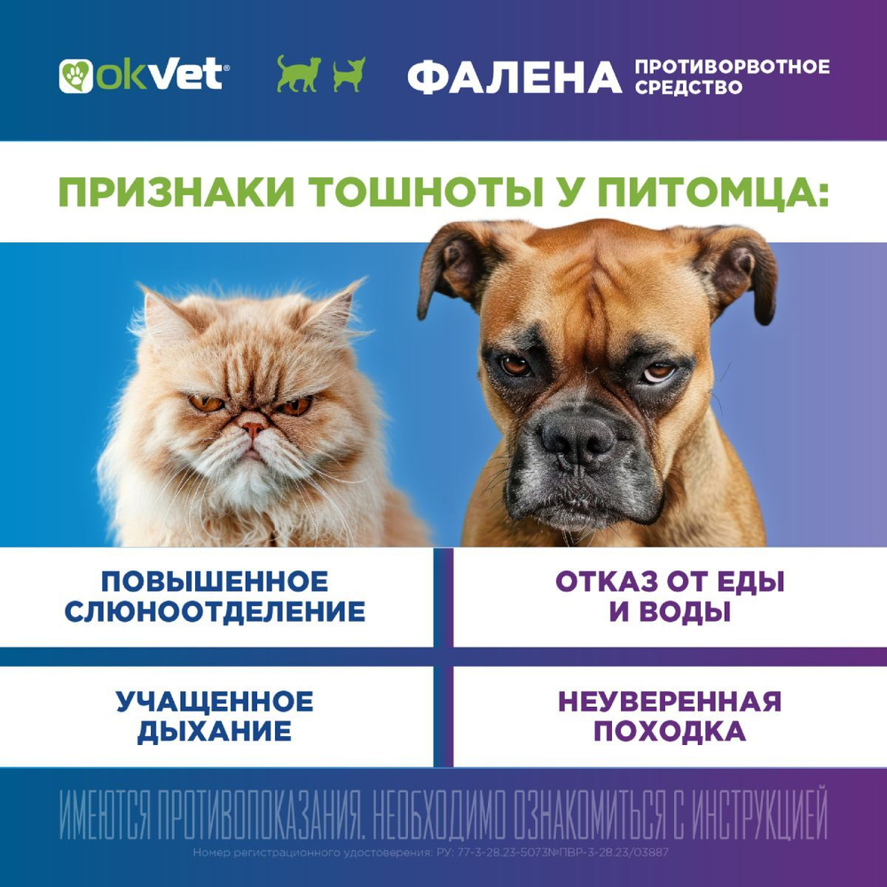 Раствор для инъекций для предотвращения рвоты различного генеза у кошек и собак Фалена (Okvet), 50мл Маропитант