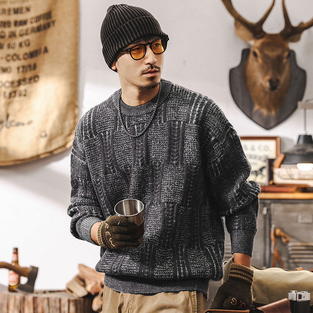 Толстый свитер вязанный мужской зимний Американский ретро 690g тяжелый толстый свитер мужской зимний прилив бренд мужской вязаный свитер мужской осенний зимний свитер