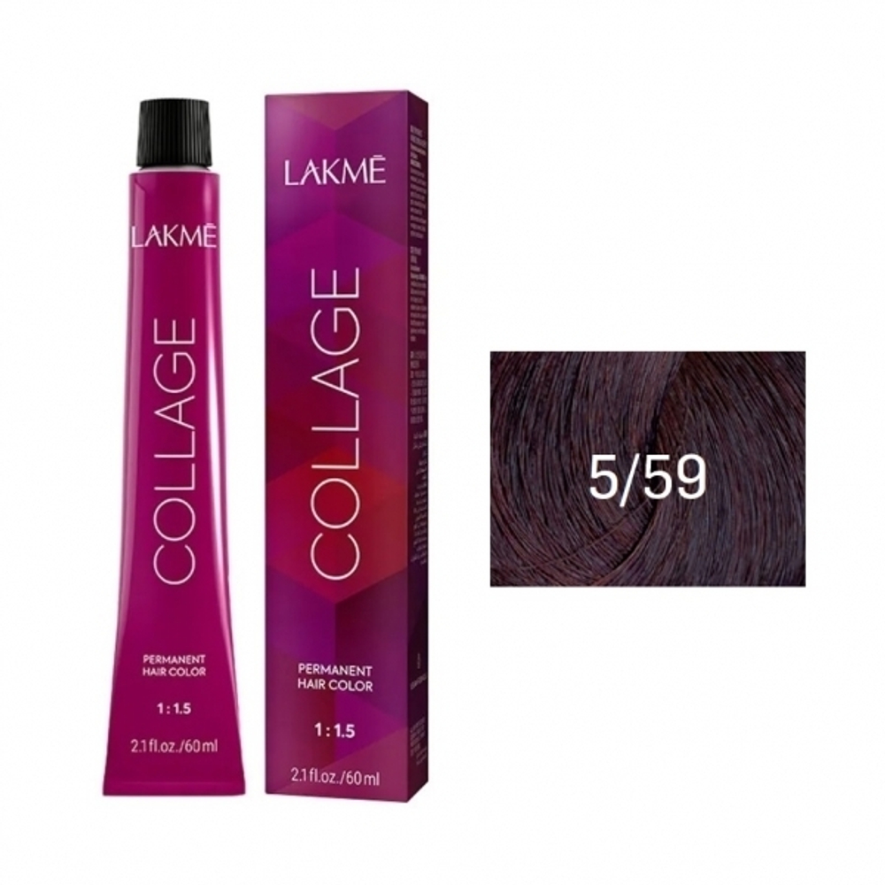 Lakme Collage Крем-краска для волос, 5/59 Светлый шатен махагоновый-красный, 60 мл