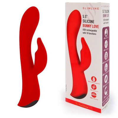 Красный вибромассажер-кролик 5 Silicone Bunny Love - 19,1 см. (Цвет: красный)