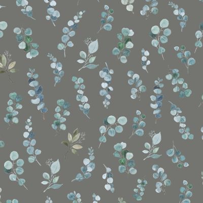 Акварельные веточки эвкалипта на темном фоне