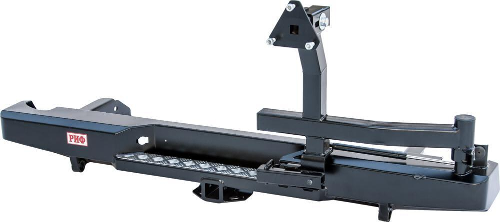 Бампер силовой задний Nissan Navara D40 2005-2014 с квадратом под фаркоп, калиткой, подсветкой номера РИФ