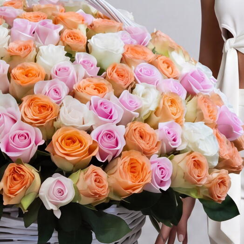 201 роза Кения микс в корзине
