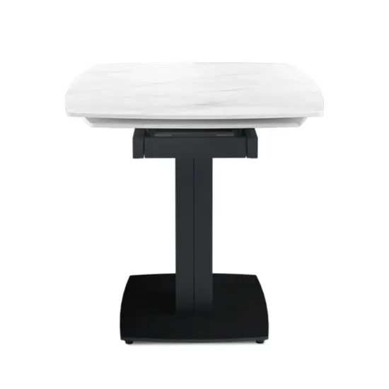 Стол "ВЕГА" 120-180, керамика Snow mountine stone глянцевая, опоры черный муар