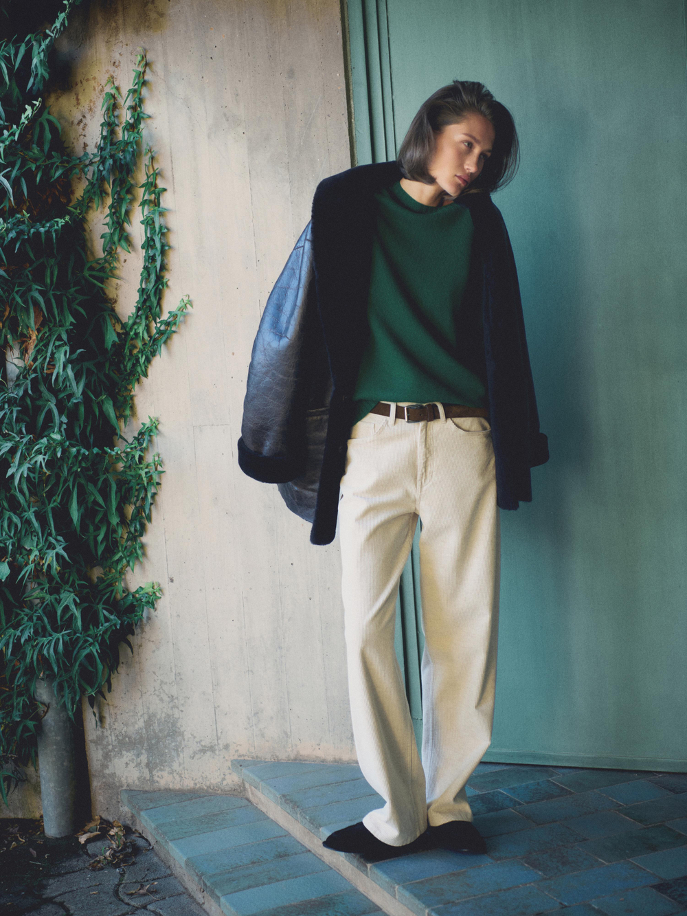 Massimo Dutti Свитер из смесовой шерсти с круглым вырезом, зеленый