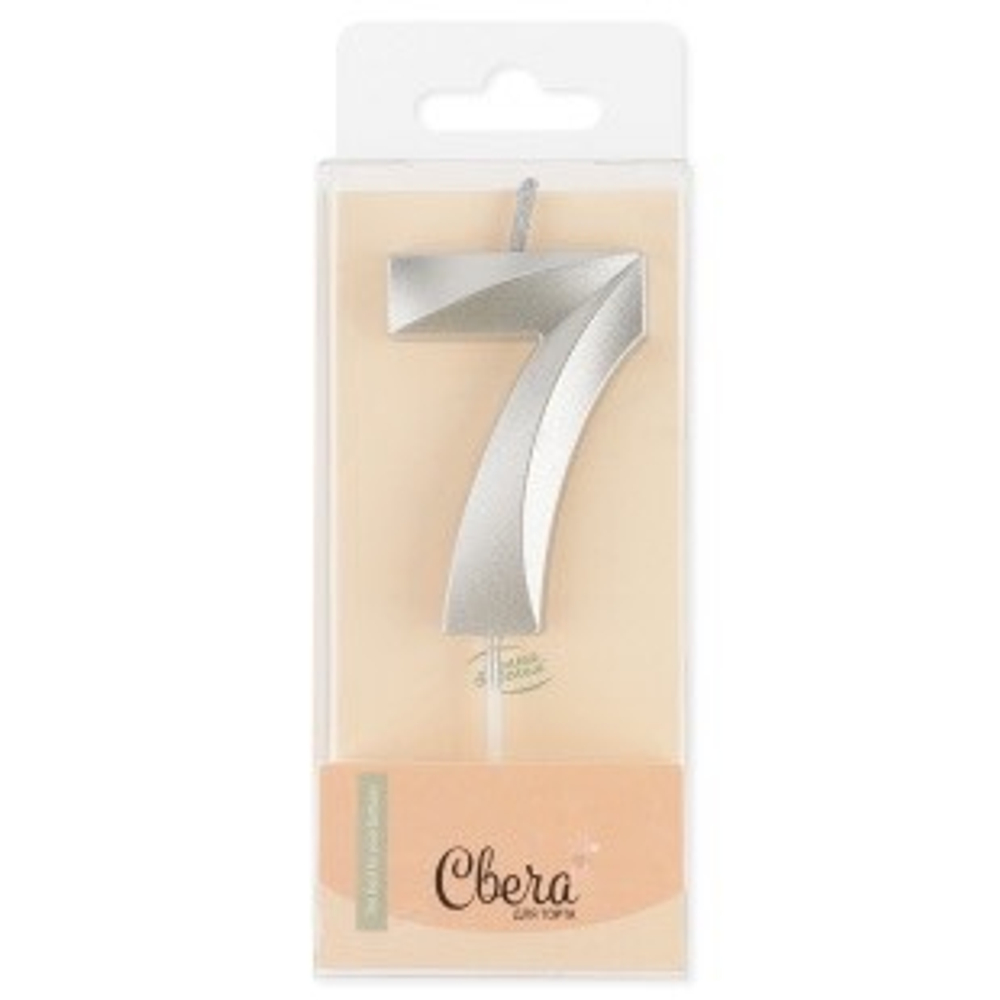 Свеча Цифра, 7 Грани, Серебро, Металлик, 4,2*6 + 4,5 см, 1 шт. с держат.