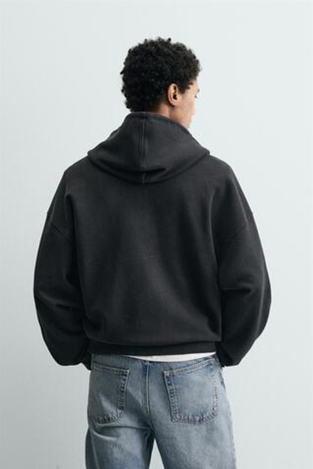 ZARA ХУДИ ИЗ ВАФЕЛЬНОЙ ТКАНИ С ЭФФЕКТОМ ПОТЕРТОСТИ, ТЕМНЫЙ АНТРАЦИТ