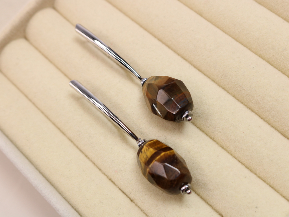 Серьги бижутерия с тигровым глазом «Тигровая грань»