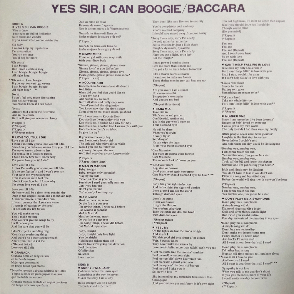 Baccara / Yes Sir, I Can Boogie (LP)