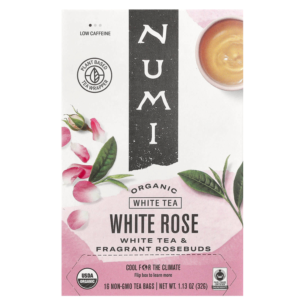 Numi Tea, органический чай, белый чай, белая роза, 16 чайных пакетиков, 32 г (1,13 унции)