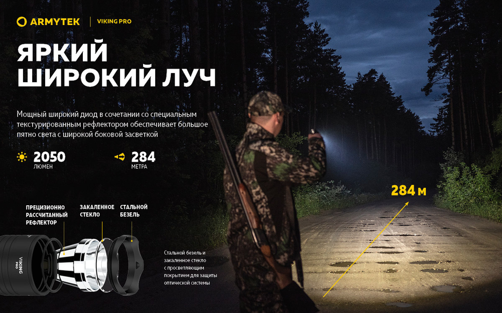 Фонарь тактический подствольный Armytek F07701W Viking Pro Magnet USB (теплый белый свет)
