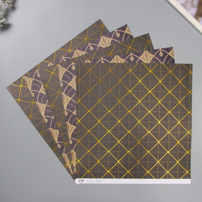 Бумага для скрапбукинга двусторонняя с фольгированием "Версаль и ромбы"