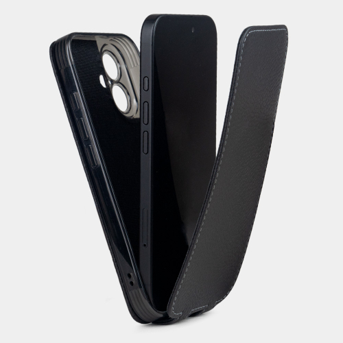 Чехол для iPhone 16 Plus из кожи теленка, черного цвета