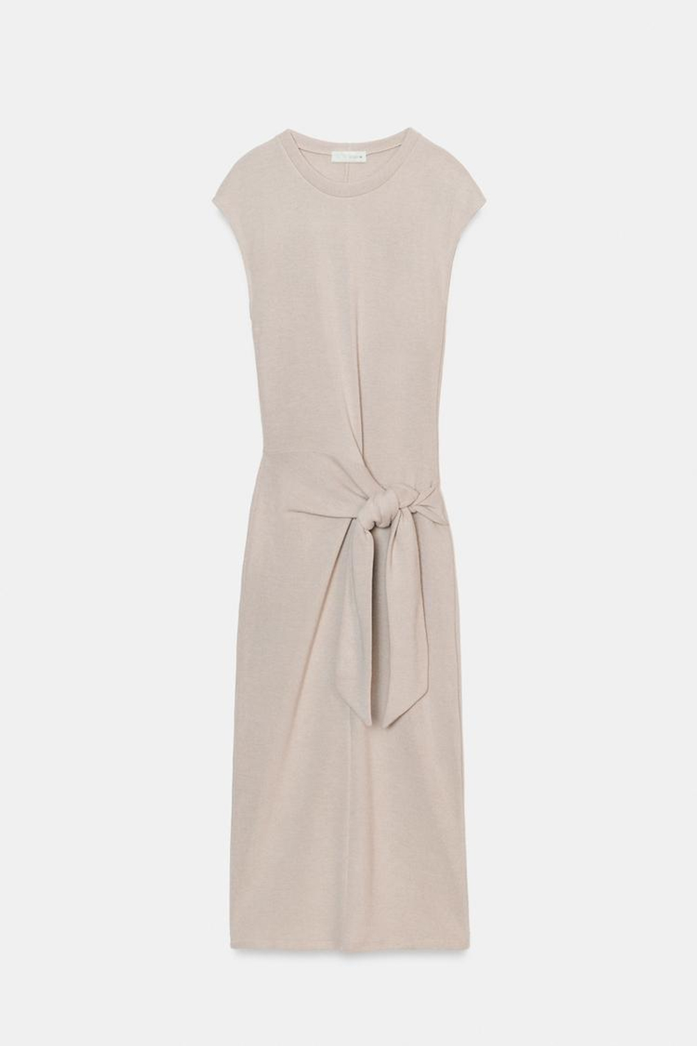 ZARA МЯГКОЕ ПЛАТЬЕ С УЗЛОМ, ПЕСОЧНЫЙ МЕЛАНЖ