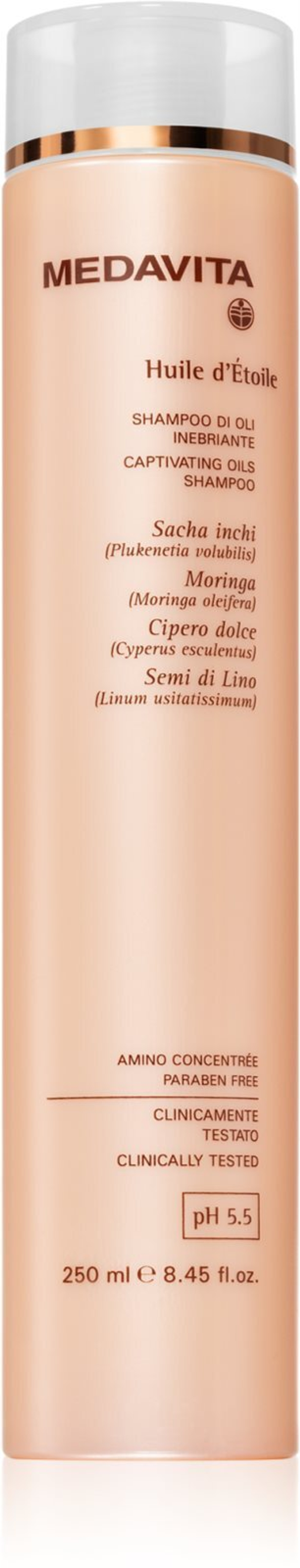 Medavita Huile d'Étolle Captivating Oils Shampoo - питательный шампунь для придания блеска и смягчения волос /   250  ml  / GTIN 8033928506431