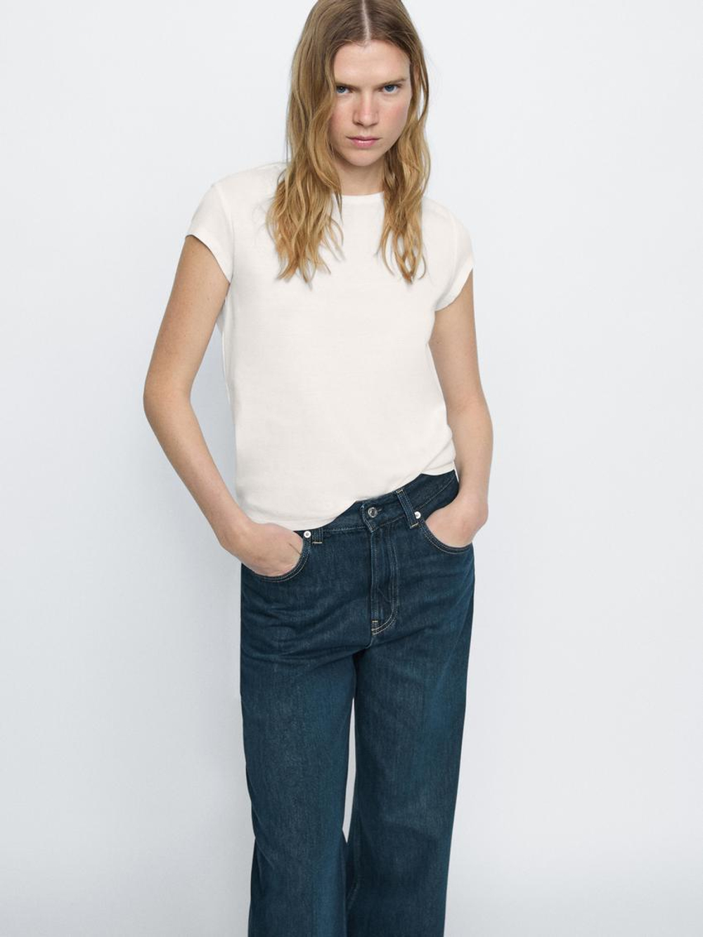 Massimo Dutti Джинсы с высокой посадкой и широкими штанинами, темно-синий