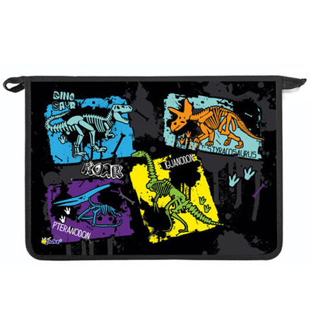 Папка д/тетрад. А4 (340*240*45) молния сверху, пластик "Скелет динозавра" диз. с двух сторон