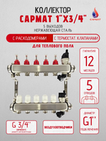 Коллекторная группа с расходомерами САРМАТ 1"x3/4" 5 вых. нерж с в /о SS2200 (CN)