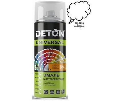 Deton Аэрозольная краска Быстросохнущая, Акриловая, Глянцевое покрытие, 0.52 л, белый