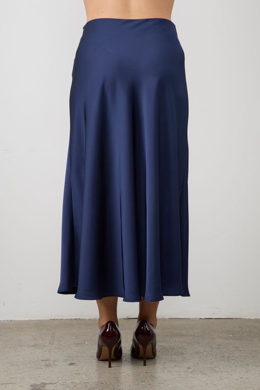 Юбка миди из атласа с разрезом, синий