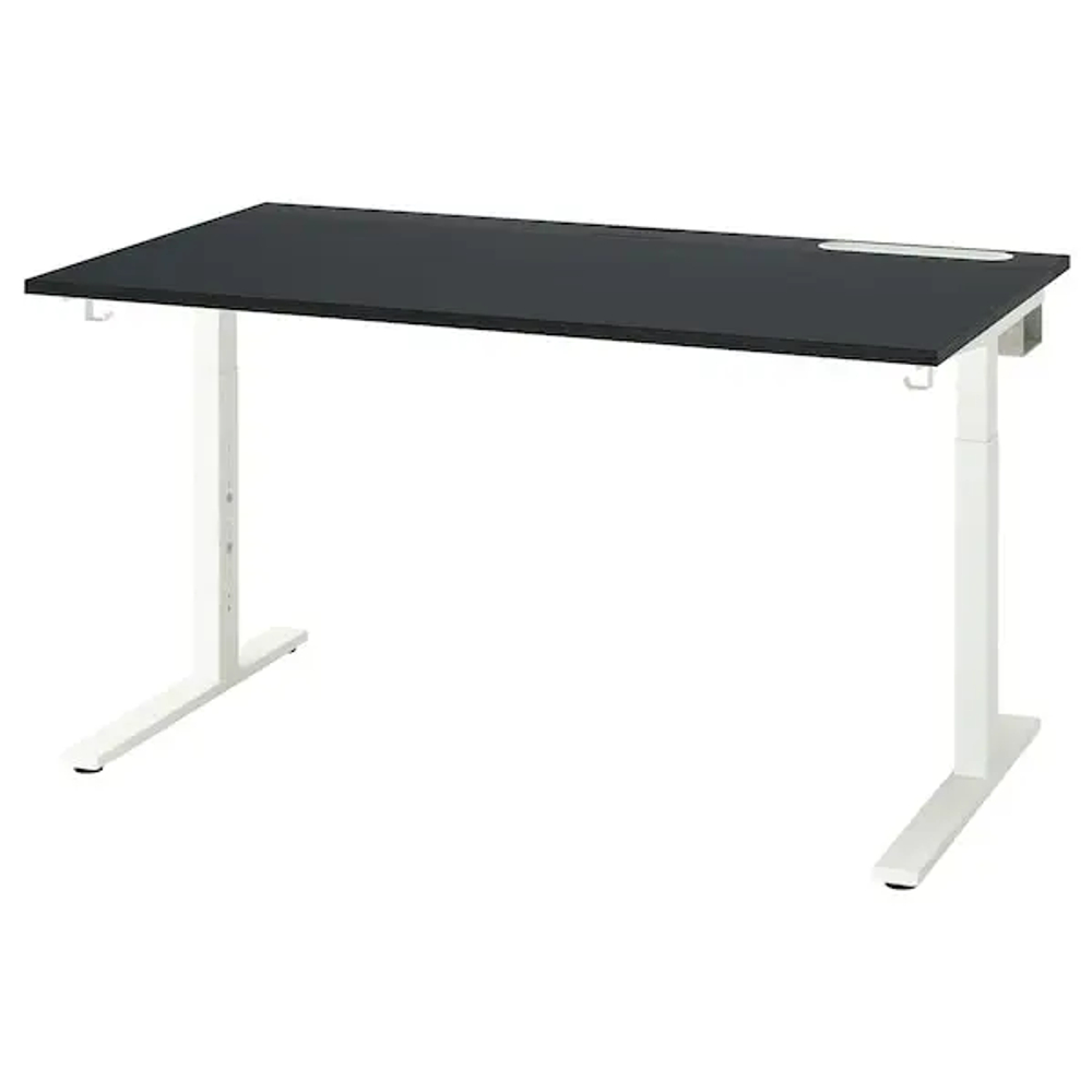 Письменный стол с регулировкой по высоте - IKEA MITTZON/МИТТЗОН ИКЕА, 140х80х65-85 см, белый/черный