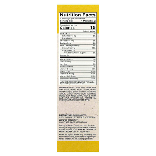 BareOrganics, Metabolism, Superfood Water Enhancer, органический ананас, 5 пакетиков в стиках, 7 г (0,25 унции)