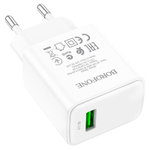 Сетевой адаптер питания BOROFONE BA66A 1 USB QC 3.0 + кабель Micro (белый)