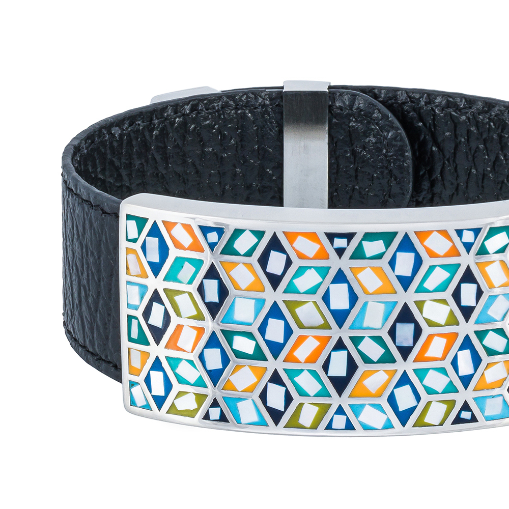 Браслет Fiore Luna на черном кожаном ремешке CB13209-5