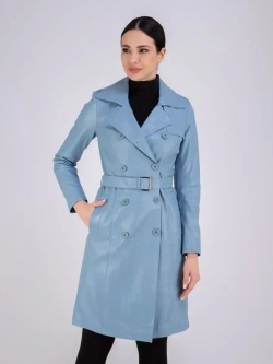Тренч длинный кожаный с поясом плащ на весну