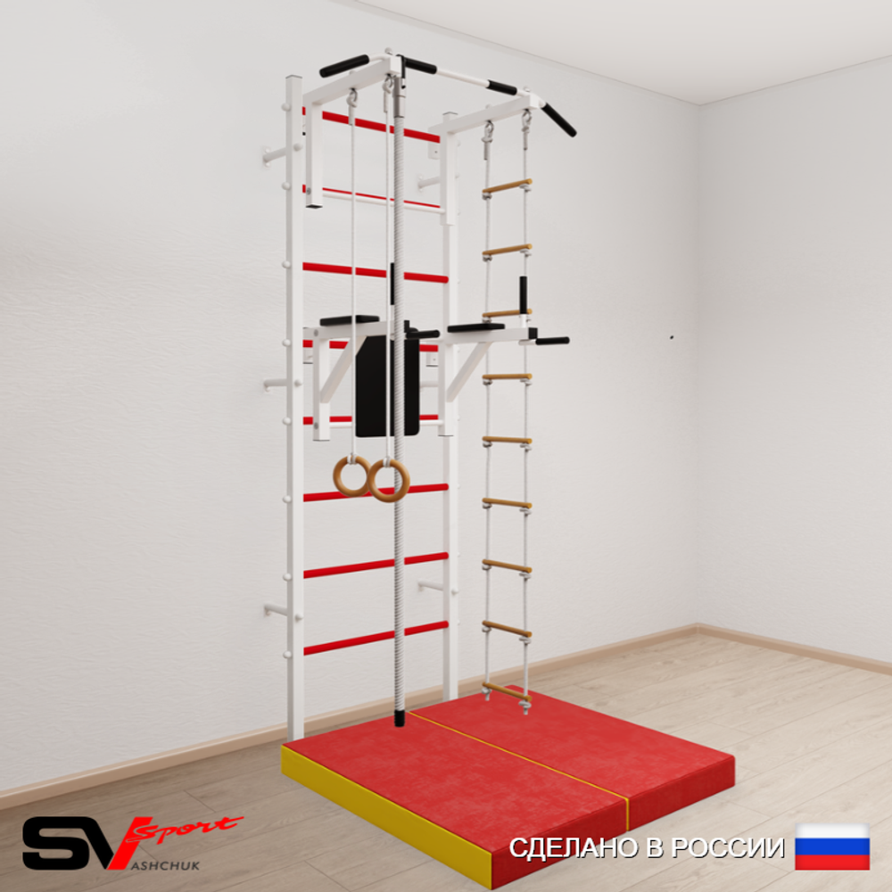 Шведская стенка Sv Sport 5044 (Турник стандарт/Брусья/Канат/Кольца/Лестница/Мат 1м)
