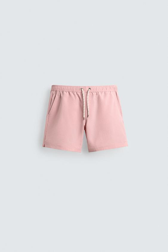 ZARA ДЛИННЫЕ ПЛАВКИ ИЗ ЖАТОЙ ТКАНИ, РОЗОВЫЙ