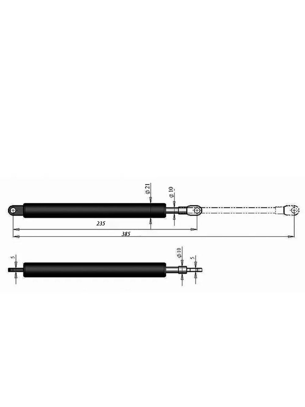 Газлифт 385 мм 1500N с проушиной М8, 1шт