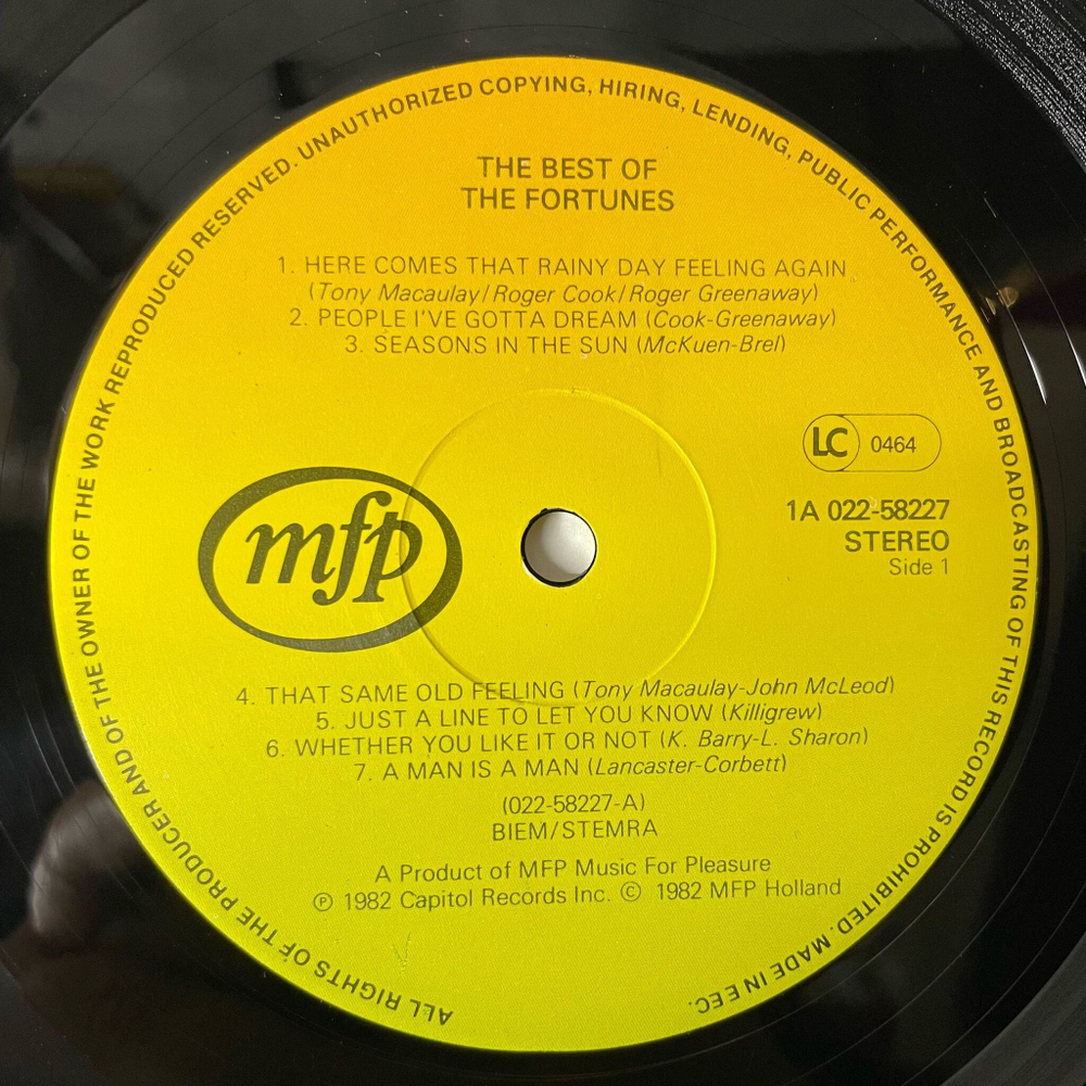 Винтажная виниловая пластинка LP The Fortunes The Best Of (Holland 1982) Seasons In The Sun