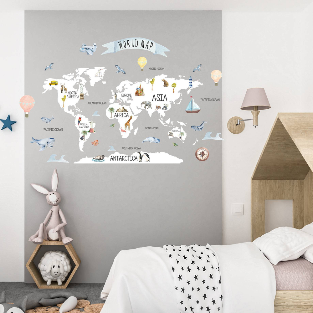 Стикеры КАРТА МИРА АКВАРЕЛЬ английская версия