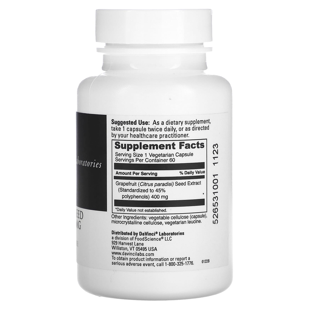 DaVinci Laboratories, Экстракт косточек грейпфрута, 400 мг, 60 капсул