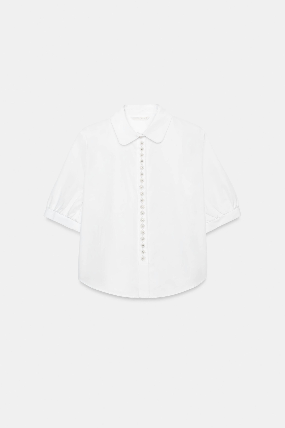 ZARA РУБАШКА ИЗ ПОПЛИНА С ЖЕМЧУГОМ, БЕЛЫЙ