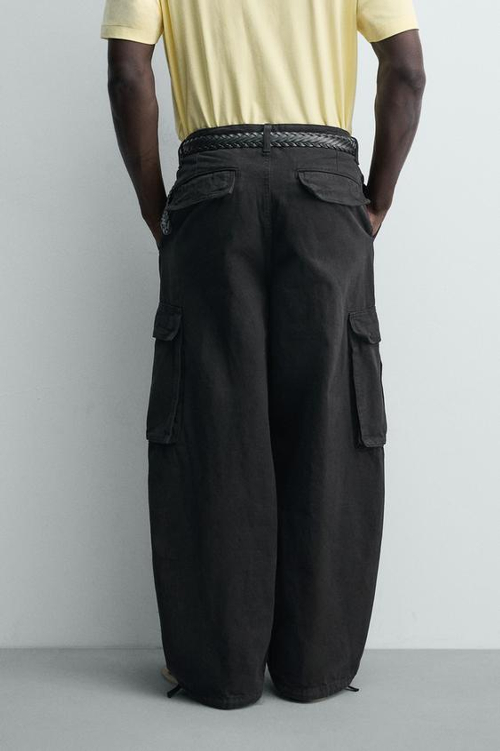 ZARA БРЮКИ КАРГО BALLOON FIT, ЧЕРНЫЙ