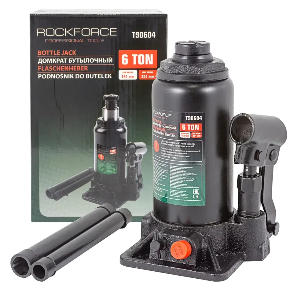 Домкрат бутылочный 6т с клапаном (h min 181мм,h max 351мм) RockFORCE RF-T90604(DS)