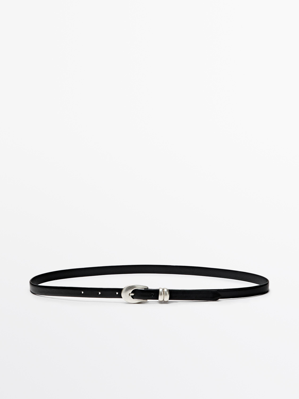 Massimo Dutti Ремень из кожи наппа с овальной пряжкой, черный