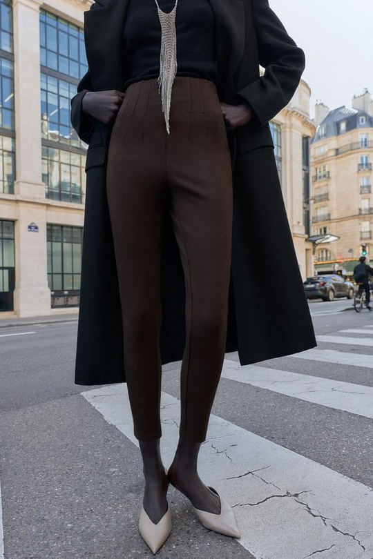 ZARA ЛЕГИНСЫ С ЭФФЕКТОМ КОРСЕТА, ТЕМНО-КОРИЧНЕВЫЙ