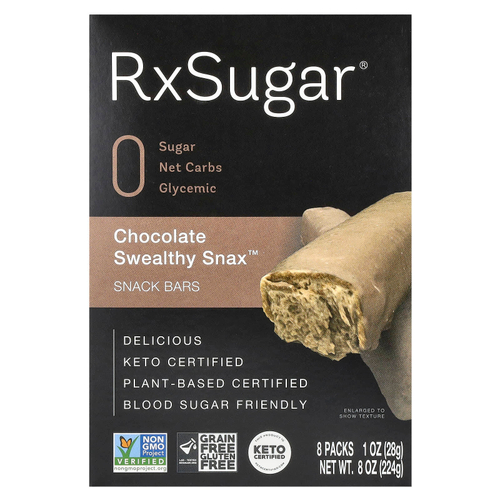 RxSugar, Swealthy Snax ™, батончики, шоколад, 8 пакетиков по 28 г (1 унция)