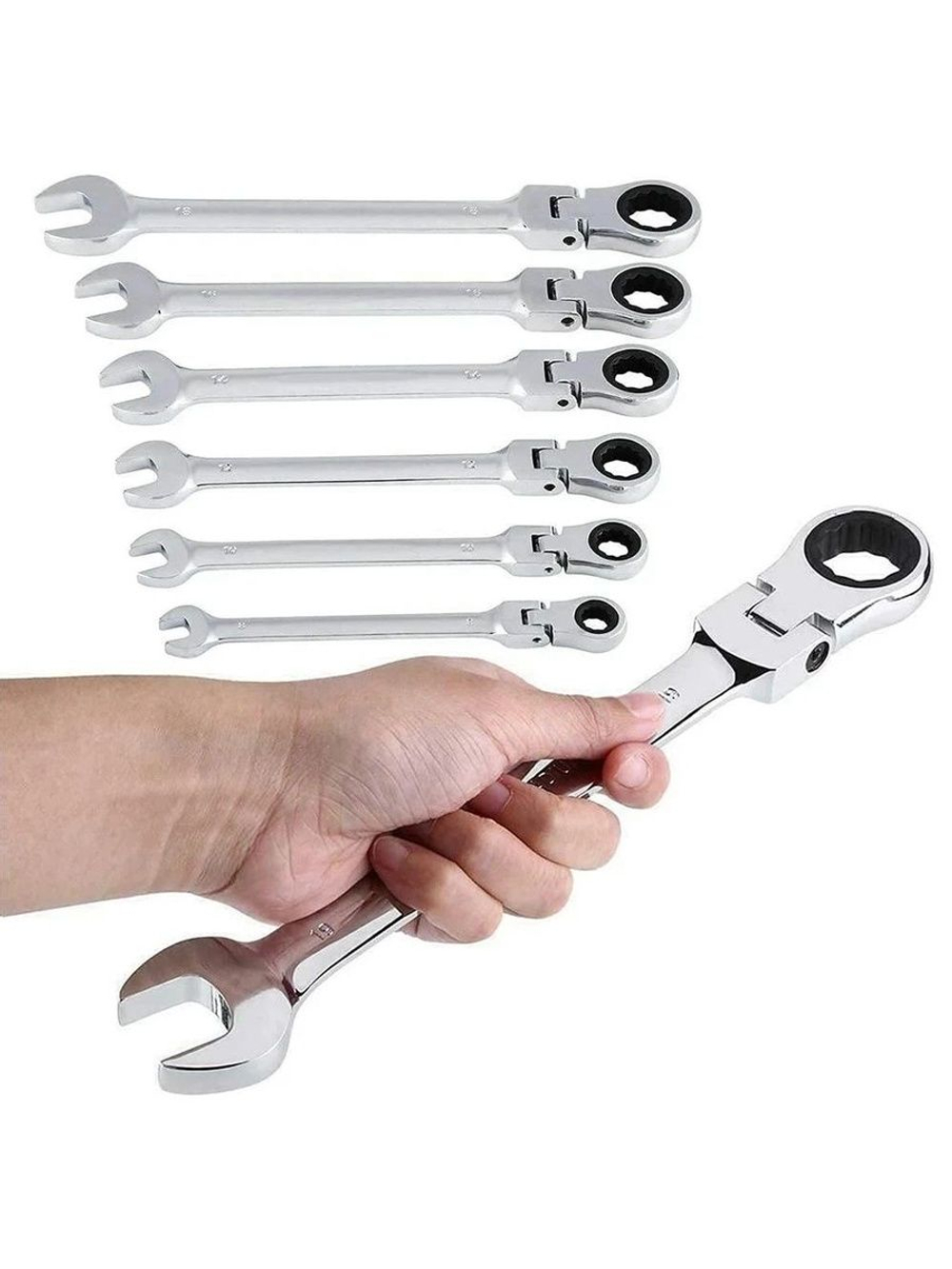 Набор ключей комбинированных трещоточных с шарниром 10 предметов