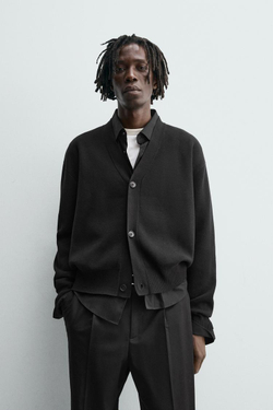 ZARA КАРДИГАН ИЗ РЕЛЬЕФНОГО ХЛОПКА, ЧЕРНЫЙ