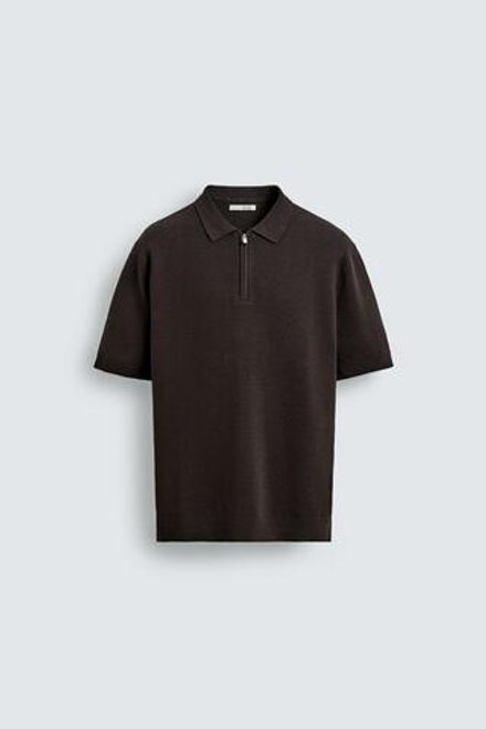 ZARA ТРИКОТАЖНОЕ ПОЛО НА МОЛНИИ, ШОКОЛАДНЫЙ